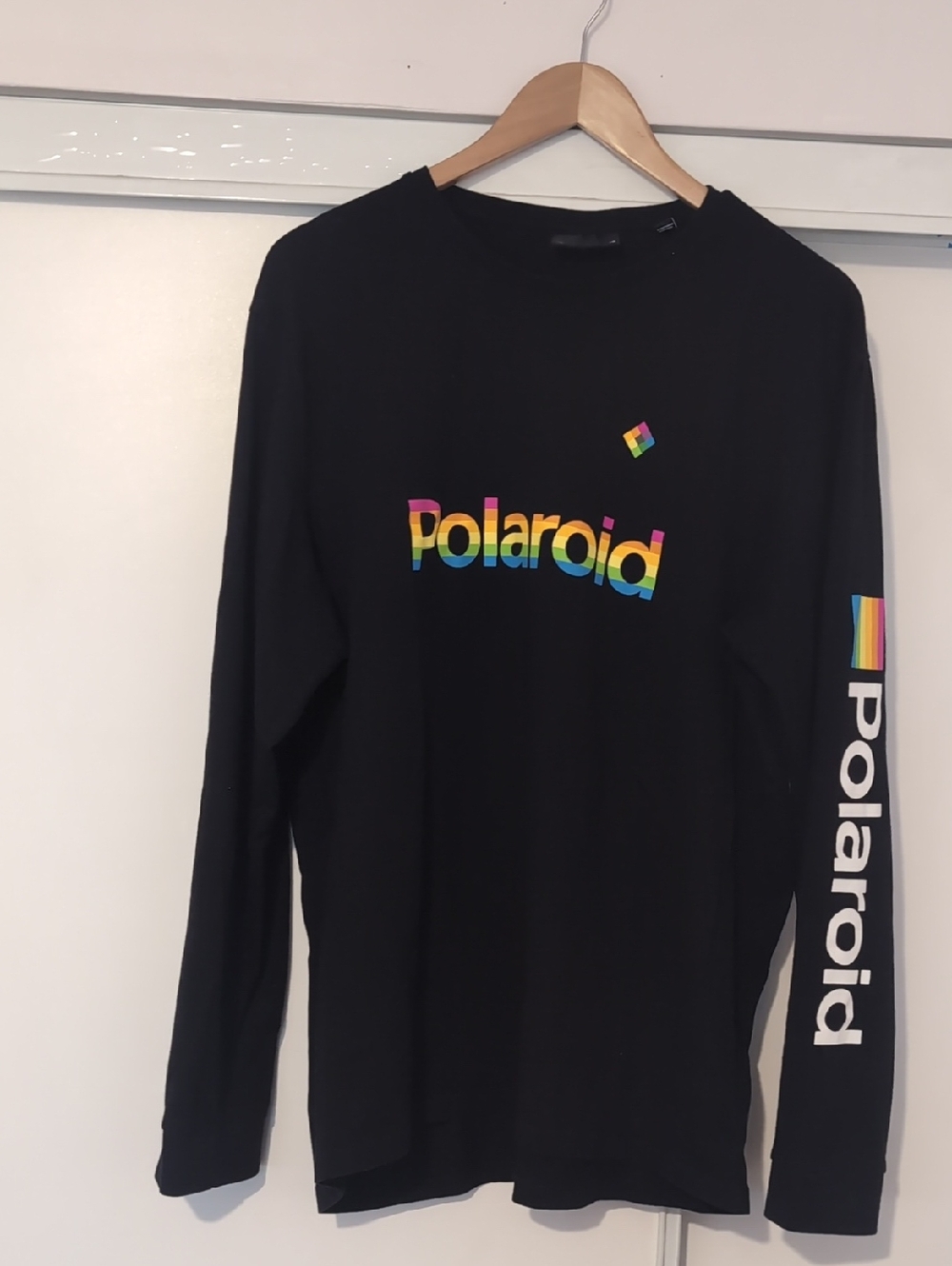 Polaroid Black Long Sleeve Tee with Rainbow Logo